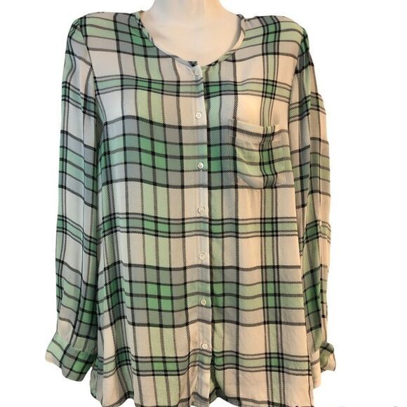 Joie plaid silk long or tabbed‎ sleeve button front  rounded neckline Size Small - Picture 1 of 5